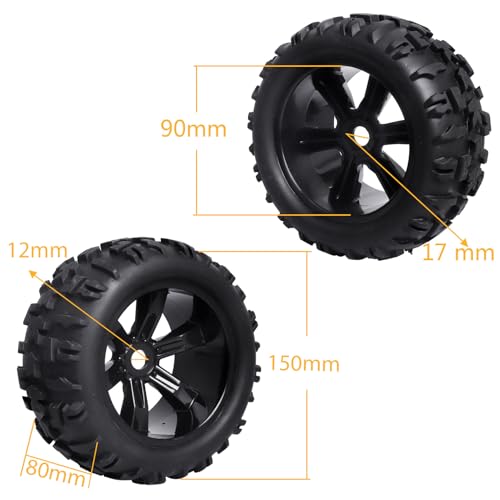 Pre-Glued 17mm Hex RC Wheels and Tires for 1/8 Scale RC Monster Truck Compatible with Traxxas E-Revo T-Maxx Redcat Kaiju Arrma Kraton, 4-Pack