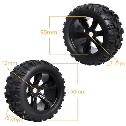 Pre-Glued 17mm Hex RC Wheels and Tires for 1/8 Scale RC Monster Truck Compatible with Traxxas E-Revo T-Maxx Redcat Kaiju Arrma Kraton, 4-Pack