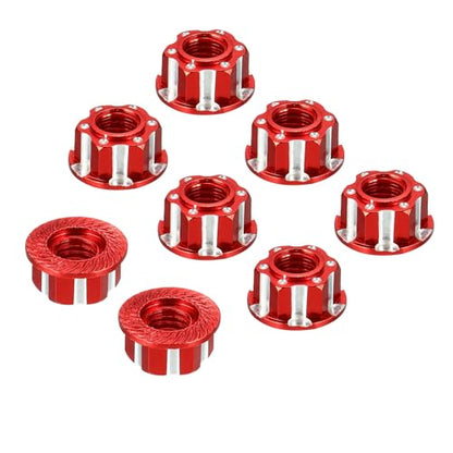 MECCANIXITY Hexagonal Nuts Aluminum M4 RC Wheel Carving Hex Nuts Dustproof Anti-Skid Mount Cap for 1/10 RC Model Car Trucks Off Road Car Upgraded Parts Pack of 8(Red) - color: Red