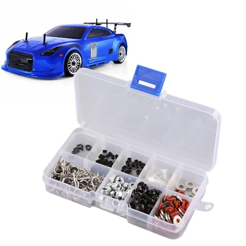 340PCS RC Screw Kit, Nuts Bolts Washers Hardware Fasteners for HSP 1/10 RC Car, High Strength Metal Material with Reusable Plastic Container, Durable RC Accessories for RC Car Repa