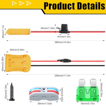 Pickmesh 4 Pack Wheels Adapter Compatible with Dewalt 20V Battery Adapter Converter Kit for RC Car Robotics RC Truck DIY Use Power Connector with 12AWG Wire Fuses and Wire Terminals