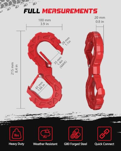3/8 Tow Hook, Winch Hook for Off-Road Recovery, Towing Shackle 33000 Lbs, G80 Heavy Duty Strength Integrated Winch Quick Shackle, Red - color: Red