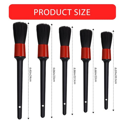 5PCS Car Detailing Brush Set, Car Cleaning Kit, Soft Boars Hair Auto Interior Cleaning Detail Brushes, Automotive Interior Exterior No Scratch Dust Clean Tool Universal for Most Vehicles