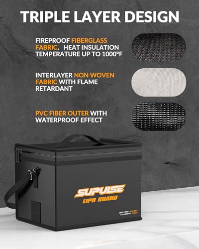 Fireproof Explosionproof Large Capacity Bag | Lipo Battery Bag for Charging Battery and Storage Guard Pouch Double Zipper Detachable Adjustable Shoulder Strap - size: big
