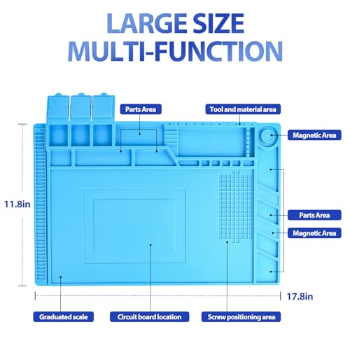 Silicone Soldering Mat 932°F Heat Resistant Repair Pad | Heat-resistant silicone mat with magnetic zones, screw slots and compartments for organized phone, laptop and PCB repairs.