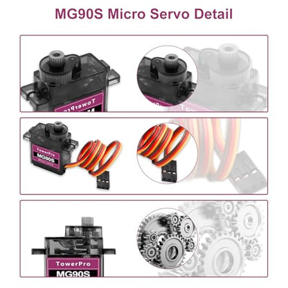 MG90S Micro Servo Motor Kit AYWHP 8 Pcs MG90S Servo Metal Gear Micro Servo for RC Helicopter/Car/Boat Micro Plane Mini Servos for Arduino Project(Servo Control Angle 0-180°) - size: 8