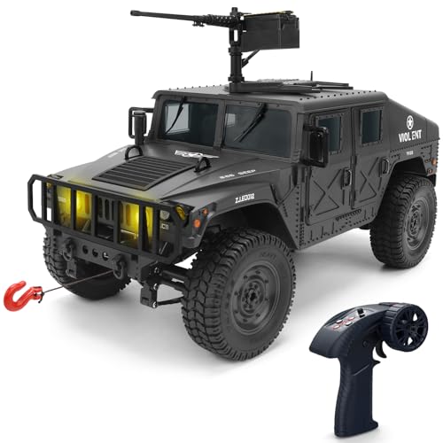1:14 Scale 4WD Off-Road Car RC Crawler Military Truck with Winch, Led Light, All-Terrain Remote Control Car RTR Hobby Toy Armored Vehicle Gift for Boys Adults