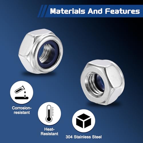 10Pcs Nylon Locking Hex Nuts - [M10-1.25], 304 Stainless Steel Hardware Nuts, Silver, for Automotive, Aerospace, Industrial Applications Use - color: Silver, size: M10x1.25mm