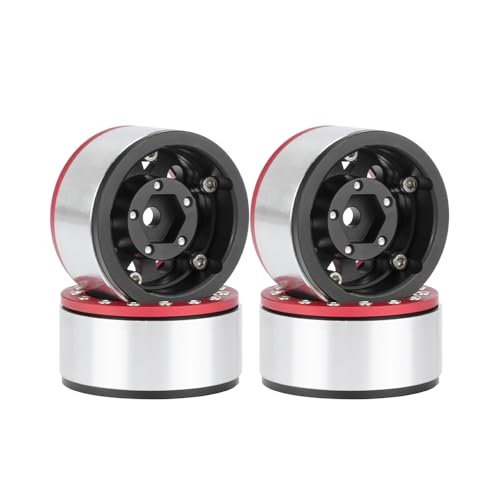 4PCS 1.55 Inch Aluminum Alloy Metal Beadlock Wheel Rim Hubs Replacement Accessory for AX90069 D90 TF2 CC01 Tamiya 1/10 RC Crawler Car Upgrade Parts(10Holes-Red+Black) - color: 10holes-red+black
