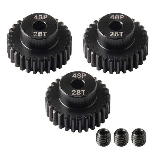 48P Pinion Gear 28T 3.175mm (1/8 Inch) Shaft, Hardened Steel Motor Gear, Precision CNC Machined, Compatible for TRX4, for 1/10 1/12 Scale RC Car Truck Crawler 3650 3660 Brushless 540 550 Brushed Motor - color: 28T