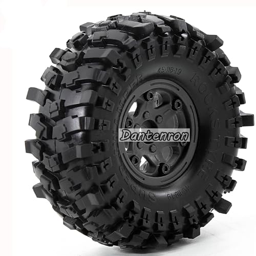 1.9 Rock Crawler Mud Tires and Plastic Wheels Rims OD 118mm 1/10 rc Rubber Grappler hubs Tyres with Foam for 1:10 Crawler Car Tamiya CC01 Traxxas TRX4 Axial SCX10 II RC4WD Gen8 4PCS (Black) - color: Black