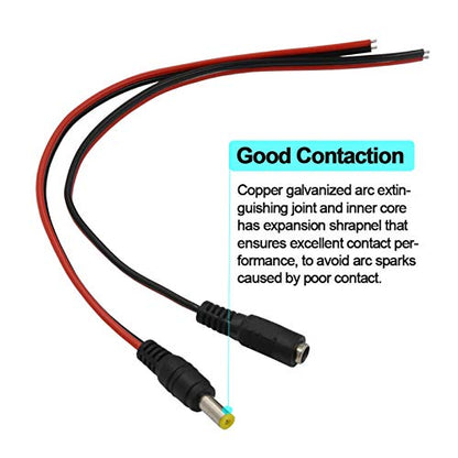 (Real 18AWG) 10 Pair 12V 5A DC Pigtail Barrel Plug Connector Cable | 2.1mm x 5.5mm, Male & Female DC Power Pigtail Connectors, for CCTV Security Camera, 12V Power Supply Adapter, LED, Router