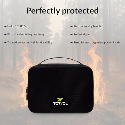 – LIPO SAFE BAG, Compact LiPo Battery Bag Fireproof, Stores up to 15 LiPo Batteries, Compatible Quad PITSTOP Backpacks, Battery Storage Organizer, 11 × 26 × 20 cm, Black