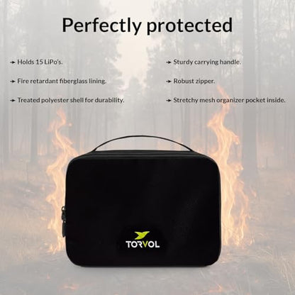 – LIPO SAFE BAG, Compact LiPo Battery Bag Fireproof, Stores up to 15 LiPo Batteries, Compatible Quad PITSTOP Backpacks, Battery Storage Organizer, 11 × 26 × 20 cm, Black