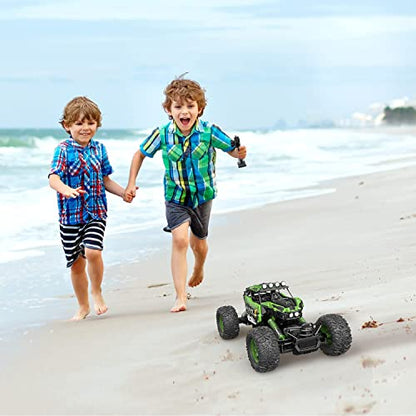 CROBOLL 1:12 Large RC Cars for Boys, 20km/h 2.4GHz Remote Control Car | Upgraded Lifting Function, Toy Gifts for Kids, 4WD All Terrain RC Truck, Green Monster Truck, 2 Batteries, 60 Min Play - color: Green
