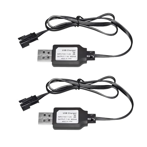 7.4V 3Pin SM-3P Plug USB Charger Cable for RC Cars Boats Toys Shark Vacuum Battery Charger Li-ion Battery Charger (2PCS)