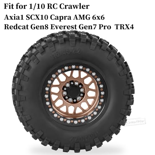 RC 2.2 Beadlock Tires Set 2.2" Wheels and Tires for 1/10 RC Crawler SCX10 AMG 6X6 TRX4 Gen8 Gen7 Pro,Alloy 2.2 RC Rims Rubber Tires,Bronze - color: Bronze(4pcs)
