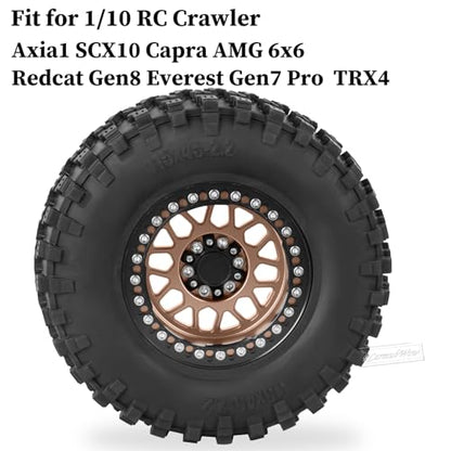 RC 2.2 Beadlock Tires Set 2.2" Wheels and Tires for 1/10 RC Crawler SCX10 AMG 6X6 TRX4 Gen8 Gen7 Pro,Alloy 2.2 RC Rims Rubber Tires,Bronze - color: Bronze(4pcs)