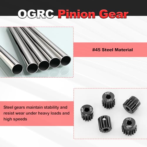 OGRC 48P Pinion Gears 13T 14T 15T 16T 17T 3.175mm (1/8-Inch) Motor Gears | Steel Hardened, 0.53M, for Traxxas Arrma HSP HPI AXIAL Tamiya Losi 1/10 RC Car