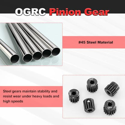 OGRC 48P Pinion Gears 13T 14T 15T 16T 17T 3.175mm (1/8-Inch) Motor Gears | Steel Hardened, 0.53M, for Traxxas Arrma HSP HPI AXIAL Tamiya Losi 1/10 RC Car