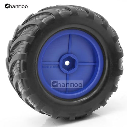 1/18 RC Monster Truck Tires and Hard Plastic Wheels Rims 12mm Hex 1/10 Rubber Buggy Off Road Tyres OD 100mm for 1/16 1/12 1/14 Scale Truck Car Traxxas E-REVO HSP HPI Tamiya Losi 4PCS (Bule) - color: Bule