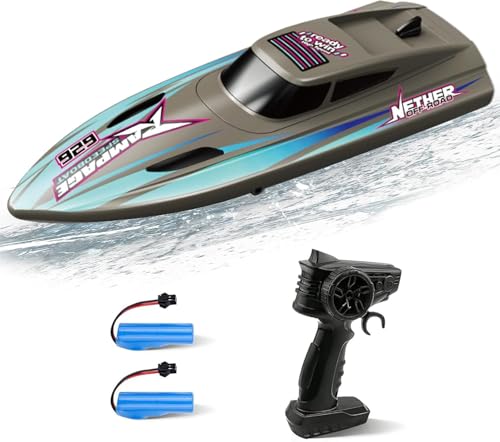 ARRIS Brushless RC Racing Boat with Auto Flip and LED Lights RTR | High-Speed Performance, Waterproof Hull, Propeller Drive, Pool & Lake Ready - color: Brown