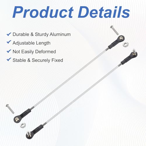 MECCANIXITY 4Pcs Adjustable Turnbuckles Camber Link, 334-344mm Turnbuckle Rod Steering Servo Linkage with M3 Ball Head Rod Ends for RC Car Replace Parts - size: 334-344mm