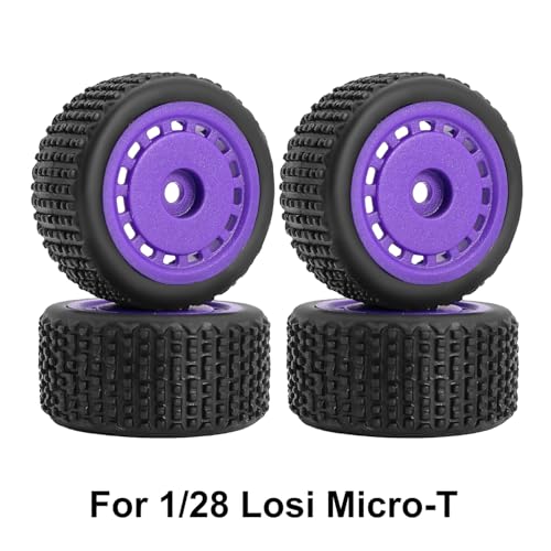Pre-Mounted Pin Buggy Tires and Wheels Rims Hub Tires Set for 1/24 Losi Micro-B 1/28 Losi Micro-T Wltoys 244016 Upgrade Part (Purple Micro-T) - color: Purple Micro-t