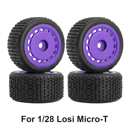 Pre-Mounted Pin Buggy Tires and Wheels Rims Hub Tires Set for 1/24 Losi Micro-B 1/28 Losi Micro-T Wltoys 244016 Upgrade Part (Purple Micro-T) - color: Purple Micro-t