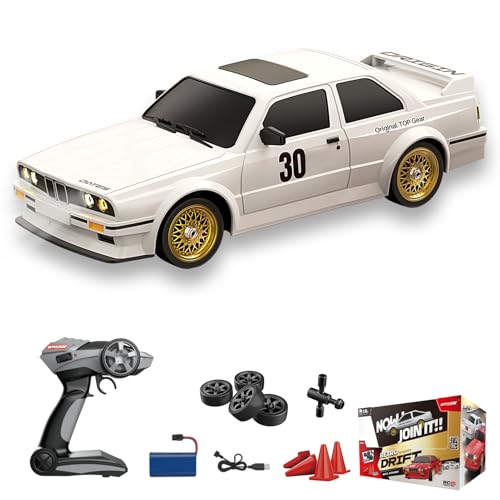 1:16 Scale RC Drift Car, 30KM/H 4WD 2.4GHz Remote Control Cars with LED Light, Racing and 4 Drifting Wheels, 3 Rechargeable Batteries, Perfect Toy Gift for Teen Adults White - color: White, size: 1 battery
