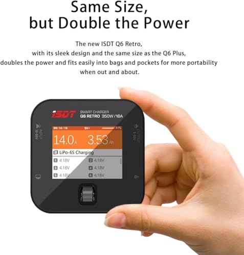 ISDT Q6 Retro Lipo Battery Charger Discharger DC 350W 16A Smart RC Battery Charger for 2~6S Lithium LiHv LiIon Life NiMH Ni-Cd/Pb Lipo Battery Balance Charger, with LCD Display