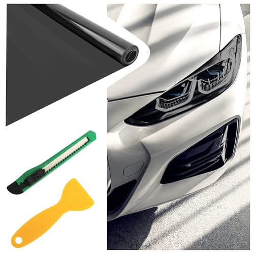 12×47 Inch Car Headlight Tint Film,Self-Adhesive Tail Light Tint Film Kit with Squeegee & Cutter,Universal Taillight Tints Films Automotive Exterior Accessories for Car Fog (Gloss Black) - color: Gloss Black