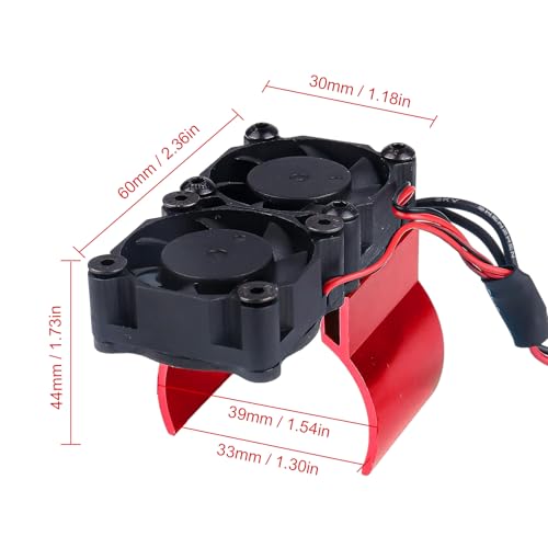 Thermal-Controlled Aluminum Motor Heat Sink with Dual Turbo Fans for 540/550 36mm RC Motors – Compatible with Traxxas Redcat HPI Tamiya Wltoys(Red) - color: Red