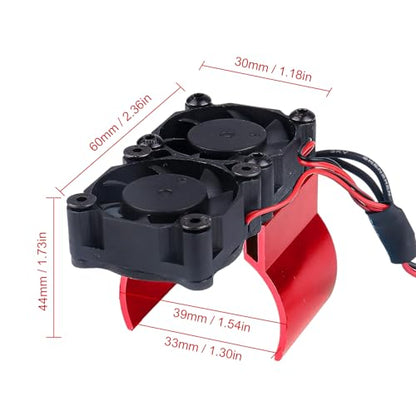 Thermal-Controlled Aluminum Motor Heat Sink with Dual Turbo Fans for 540/550 36mm RC Motors – Compatible with Traxxas Redcat HPI Tamiya Wltoys(Red) - color: Red
