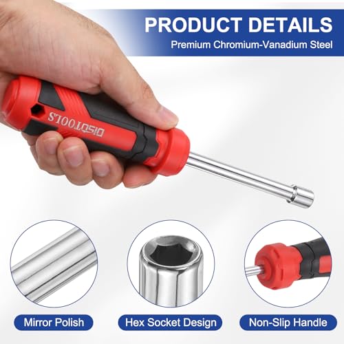 HARFINGTON SAE Nut Driver 3/8" CR-V Non-Magnetic Tip Hollow Shafts Hex Socket Screwdriver with Anti-Slip Handle for Automobile Repair Bit Driver - size: 3/8"
