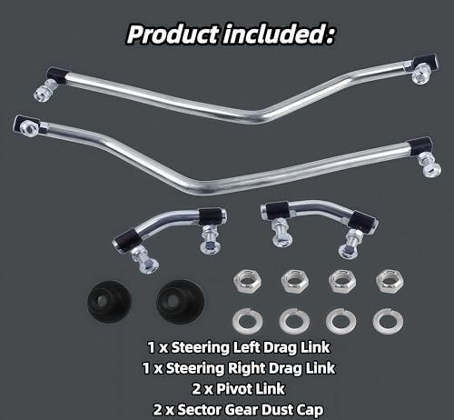 Steering Drag Link Set LH/RH for Husqvarna Craftsman Poulan Mower, 6 Pack | Replaces 436884 436885 436887, Adjustable Ends, 4130 Zinc Coated Steel, Includes Pivot Links & Dust Caps