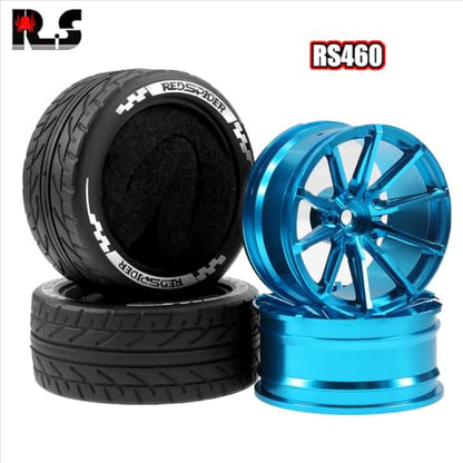 4PCS Aluminum Alloy Wheel Rim Tires Tyres 65x26mm Hex Adapter 12mm RC Spare Parts for 1/10 HSP HPI TAMIYA SAKURA D3 D4 Rally Touring Drift RC Car (Blue) - color: Blue