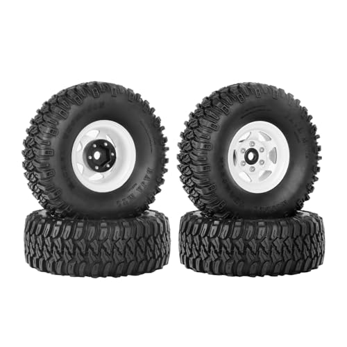4PCS 1.55 Inch Aluminum Alloy Beadlock Wheel Rim Tyre and 95mm Rubber Tires Set for 1/10 RC Rock Crawler Car Upgrade Parts for Tamiya Axial AX90069 D90 TF2 CC01 LC70(6Spoke-White) - color: 6spoke-white