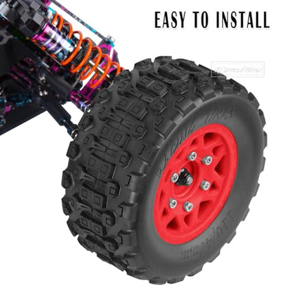 RC Truck Tires RC Wheels and Tires,12mm/14mm/17mm Hex RC Tires for 1/10 Slash 4×4 2WD,Arrm a Senton,Axia1 Red cat Rc 4wd,Off-Road Tire w/RC Wheels Hex,Red - color: Red(4pcs)