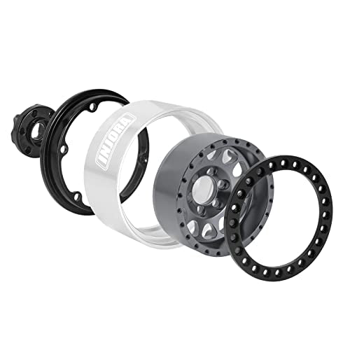 INJORA 1.9 Beadlock Wheel Offset -10.4mm for 1/10 RC Crawler (Black＆Grey) - color: Black&grey