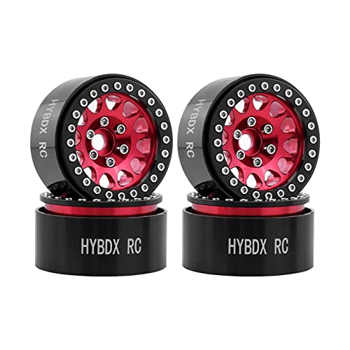 1.9 Inch Aluminum Alloy Beadlock Wheel Rim Hub 4pcs Suit for 1:10 RC Crawler Axial SCX10 SCX10 II TRX4 RC4WD D90(Red 4 PCS)… - color: Red