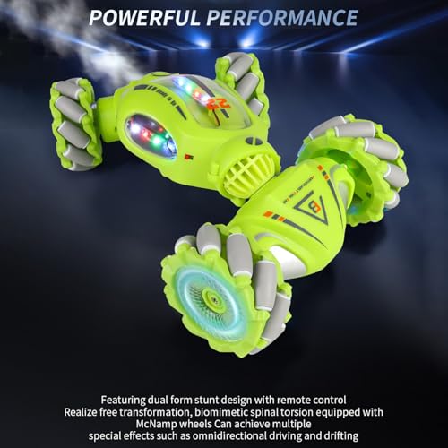 HUIOP Stunt Car 2.4GHz Car Spray Car with Function Lateral Movement,Breathing Light,Deformation,Double-Sided Driving,Wrist Watch-Dual - color: Green, size: 1 battery