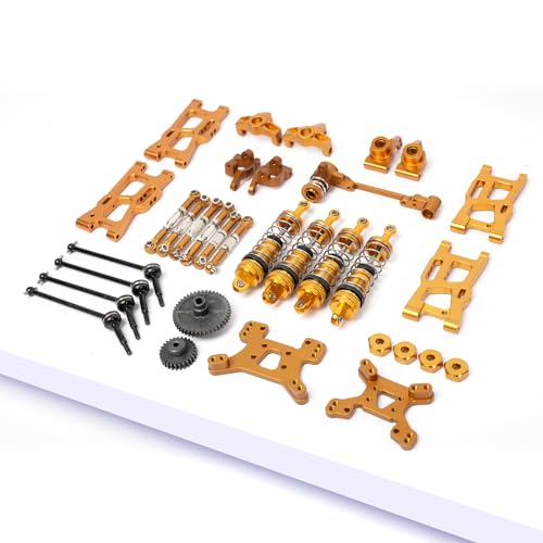Metal Replacement Part Kit for WLtoys 1/14th, 1/12th RC Car Upgrades, Spare Aluminium Accessory Set with Screws(Gold) - color: Gold