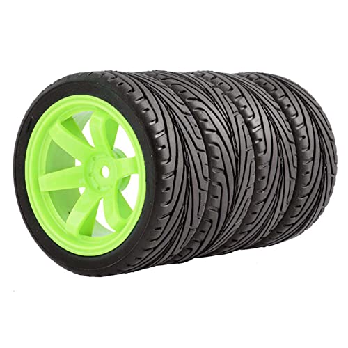 4PCS 1:10 RC Tires and Plastic Wheels Rims for 1/10 Scale On Road Touring Racing Drift Car HSP HPI Tamiya (Green) - color: Green