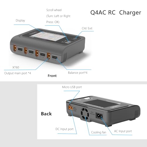 ToolkitRC Q4AC RC Battery Charger 4x50W 4 Ports 1-4S Lipo AC DC Smart Charger XT60 with XT30 Adapters for RC Battery Balance Charger
