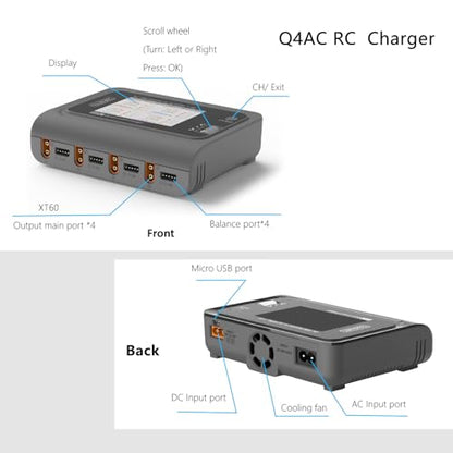 ToolkitRC Q4AC RC Battery Charger 4x50W 4 Ports 1-4S Lipo AC DC Smart Charger XT60 with XT30 Adapters for RC Battery Balance Charger
