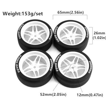 1/10 RC Drift Tires and Plastic Wheels Rims Rally Racing Tyres 12mm Hex for 1:10 Scale On Road Touring Street Car Tamiya Traxxas HPI KYOSHO XV02 XV01 TT01 TT02 PTG2 A959 4PCS (C White) - color: C White