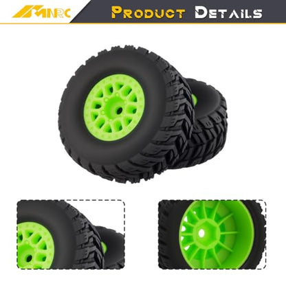 Pre Glued Wheel and Tire Plastic Rim Rubber for Arrma 1/16 Mojave Grom RC Car Upgrades Part Green - color: Green