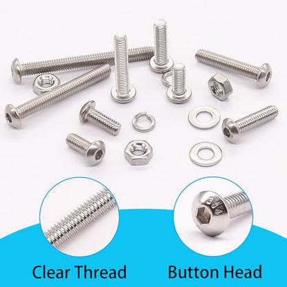 380PCS M4 Screw Kit, M4 x 6/8/12/16/20/25/30mm Button Head Socket Cap Screws Bolts Nuts Washers Assortment Kit, 304 Stainless Steel M4 Bolts with Hex Wrench - size: SS M4 x 6/8/12/16/20/25/30mm, style: Button Head