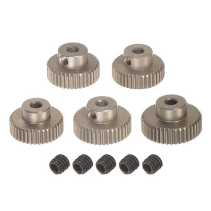 uxcell 64P Pinion Gear Set 3.175mm (1/8") Shaft 36T 37T 38T 39T 40T Aluminum Alloy Motor Gears for 1/10 RC Car (5pcs) - size: 3.175mm (1/8") x 36T 37T 38T 39T 40T